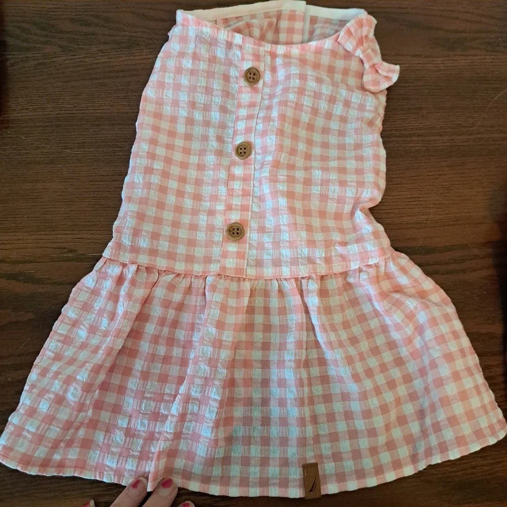 Nautica Pet Dress and Top Paw Plaid Shacket Bundle Pink Gingham Medium 2pc Set